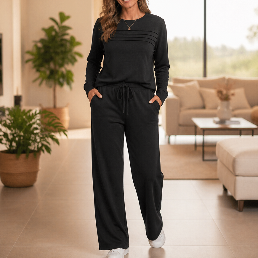 Isabeau | Women's Crew Neck Two-Piece Wide-Leg Lounge Set