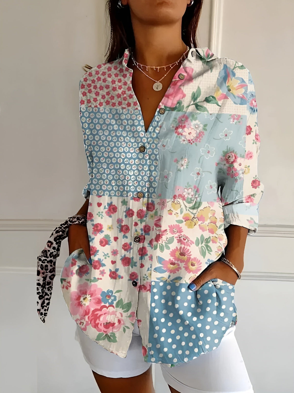 Maja | Women's Printed V-Neck Relaxed-Fit Shirt