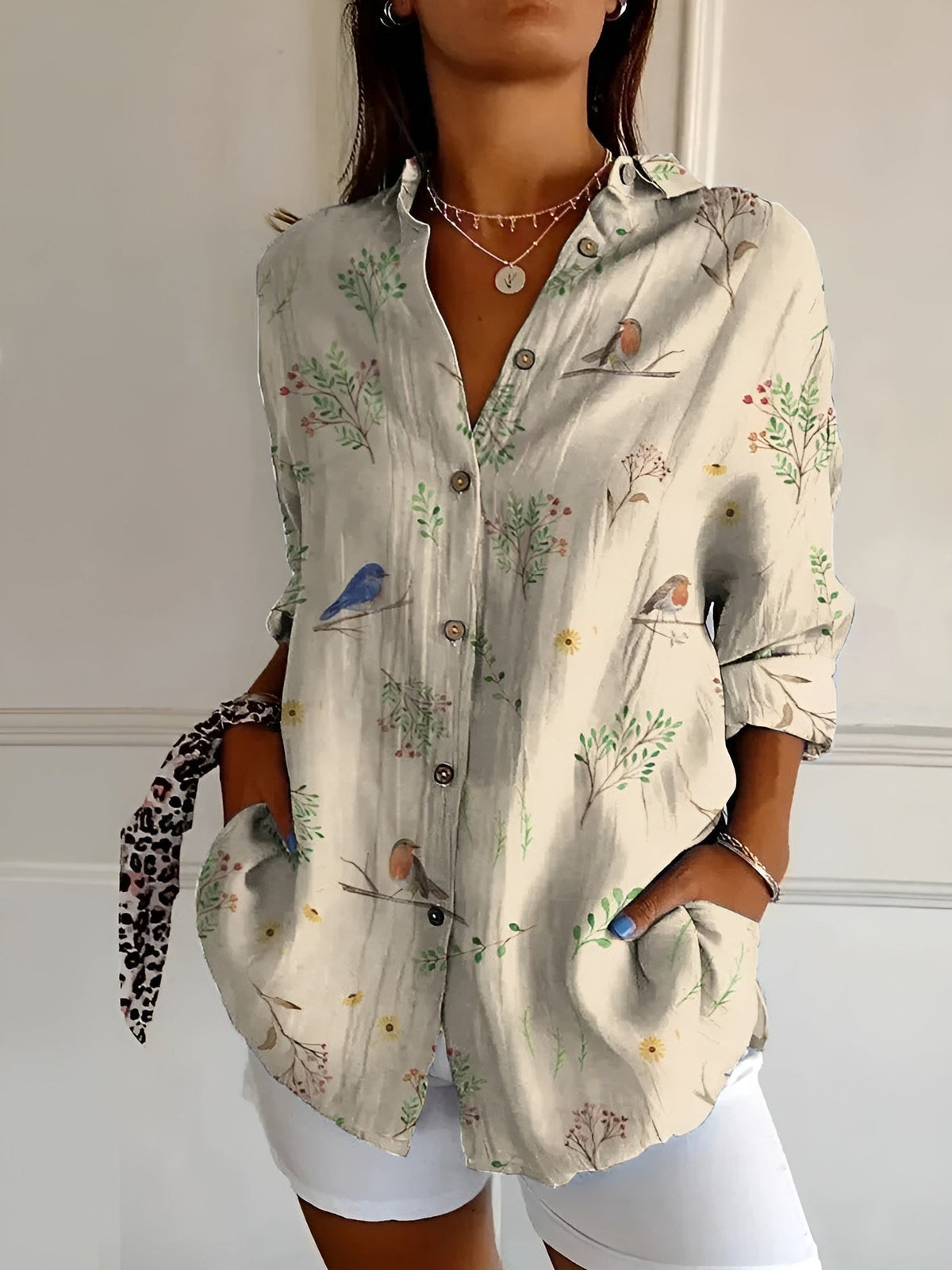 Maja | Women's Printed V-Neck Relaxed-Fit Shirt