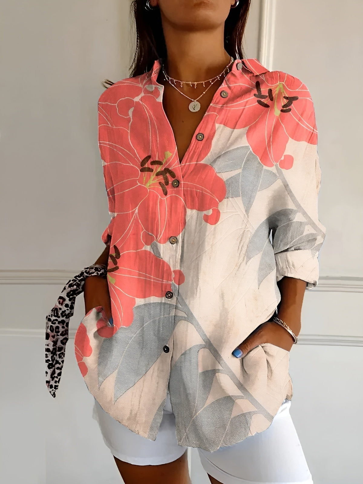 Maja | Women's Printed V-Neck Relaxed-Fit Shirt