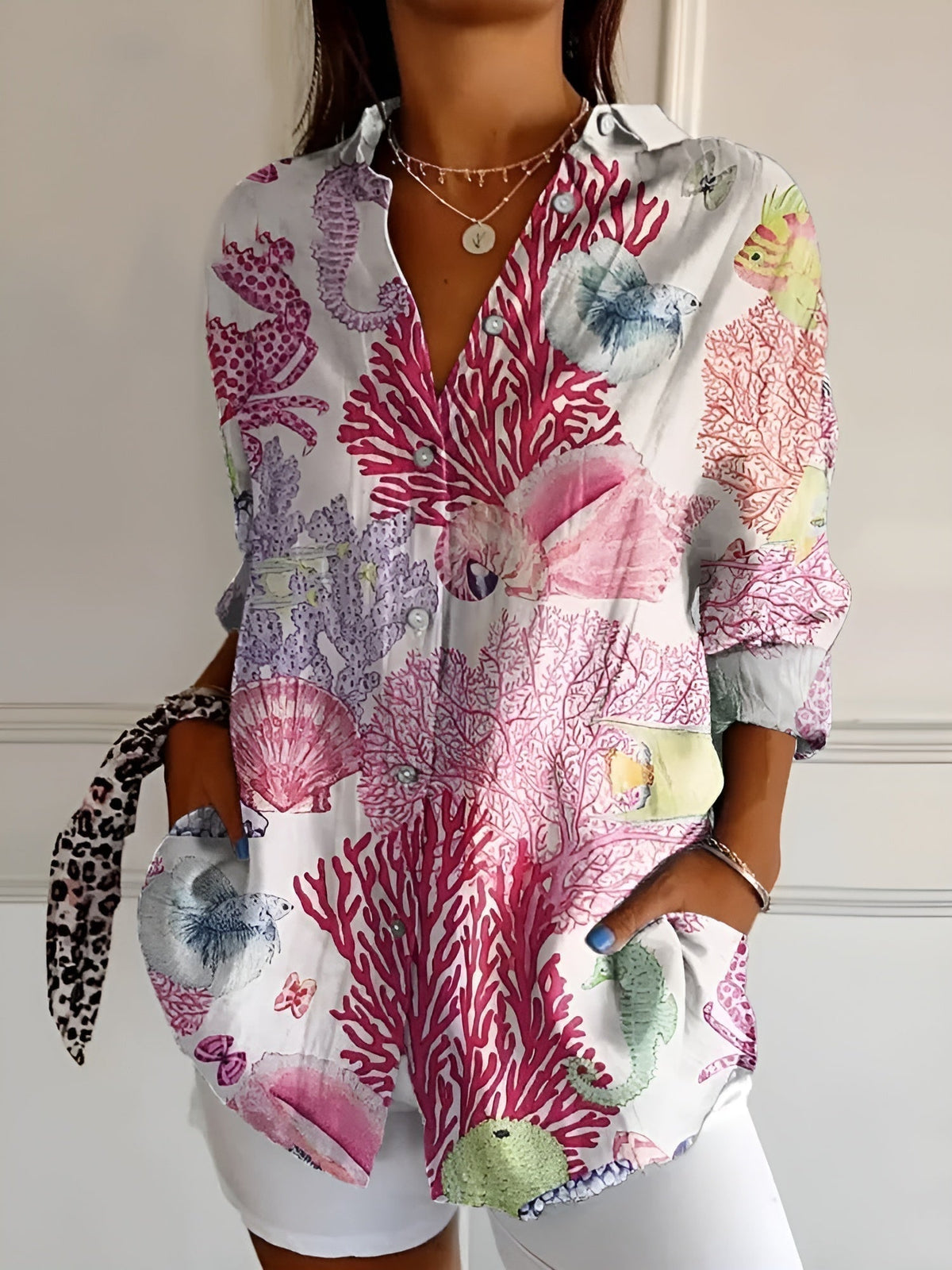 Maja | Women's Printed V-Neck Relaxed-Fit Shirt