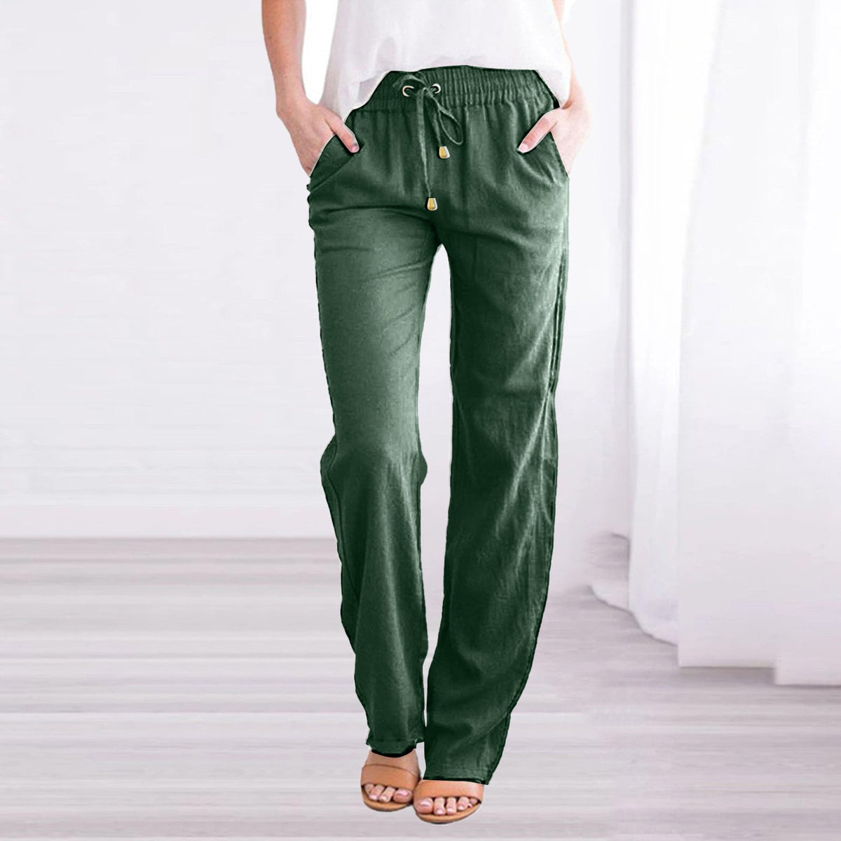 Nadia | Women's Elastic Waist Wide-Leg Summer Trousers