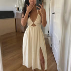 Leila | Women's Halter V-Neck Cutout Maxi Dress with Slit
