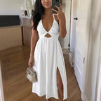 Leila | Women's Halter V-Neck Cutout Maxi Dress with Slit