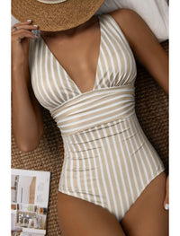 Gemma | Women's V-Neck Striped One-Piece Swimsuit