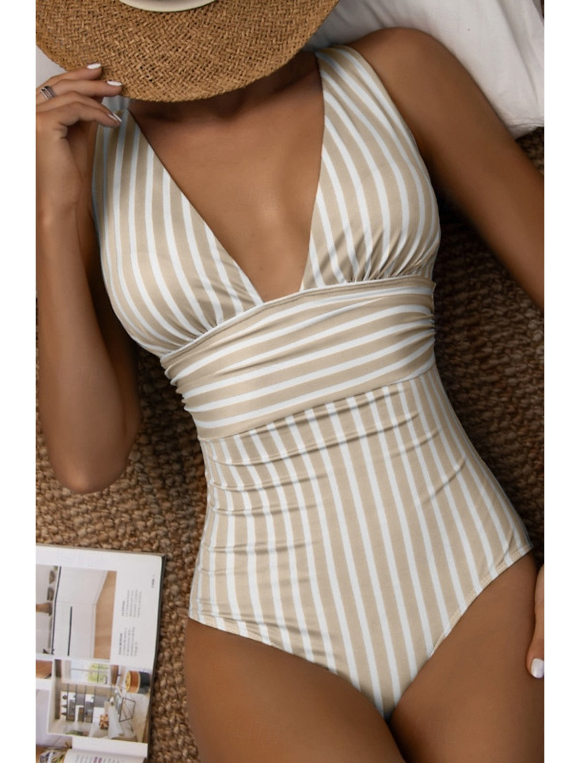 Gemma | Women's V-Neck Striped One-Piece Swimsuit