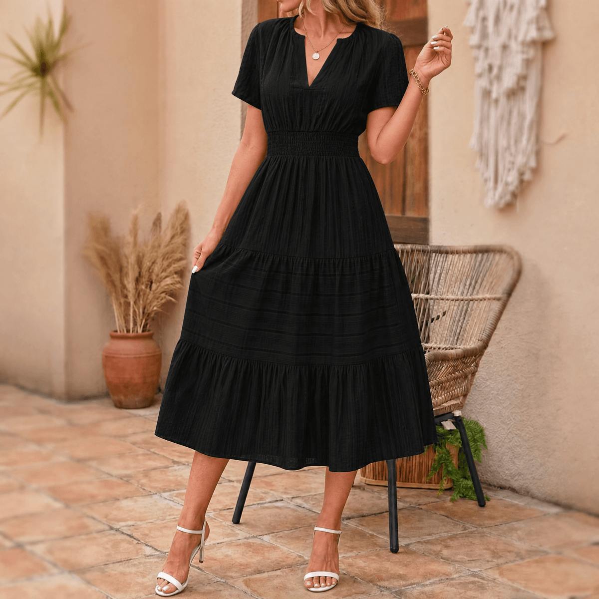 Laurence | Women's Tiered V-Neck Summer Maxi Dress