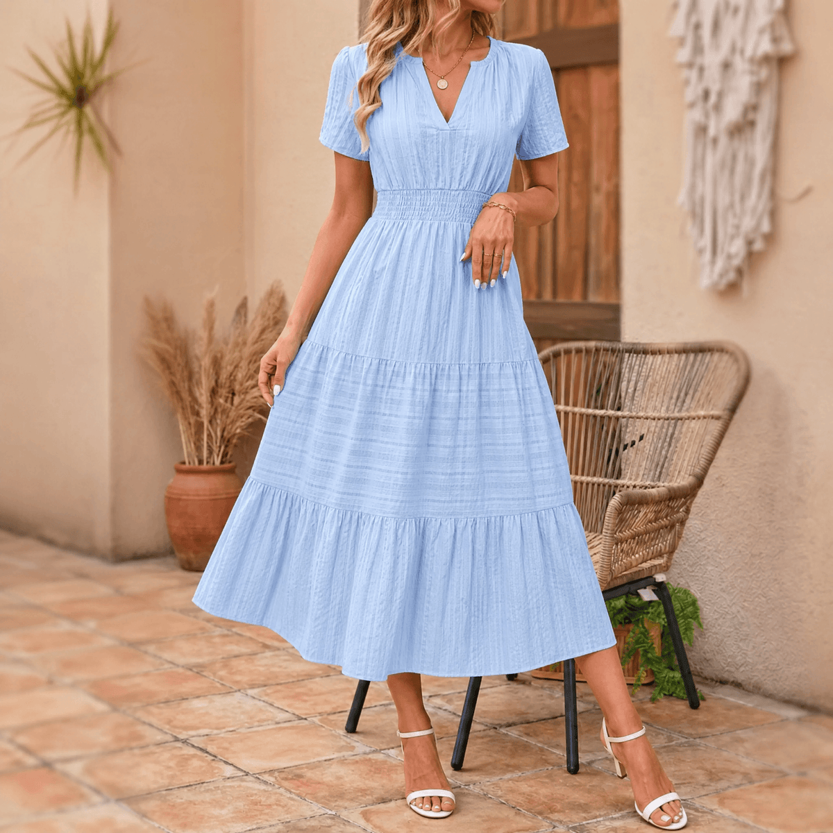 Laurence | Women's Tiered V-Neck Summer Maxi Dress
