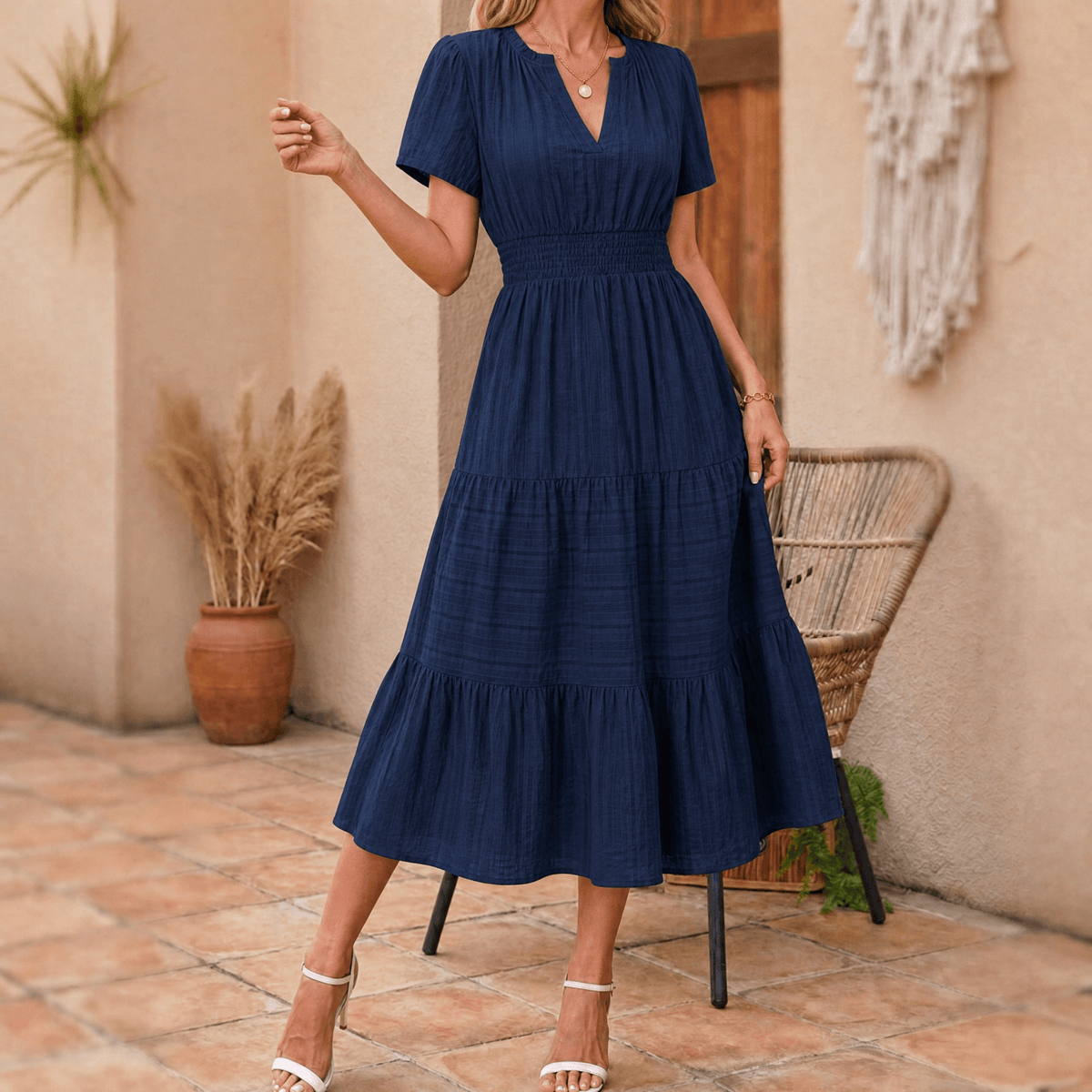 Laurence | Women's Tiered V-Neck Summer Maxi Dress