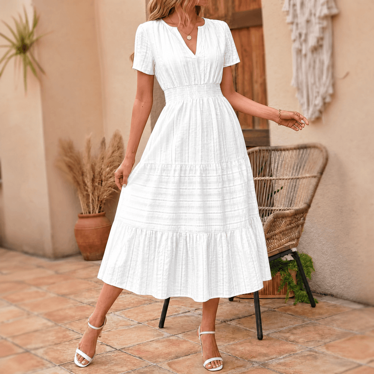 Laurence | Women's Tiered V-Neck Summer Maxi Dress