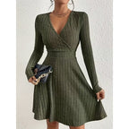 Daniela | Women's Ribbed Knit A-Line Dress with V-Neck
