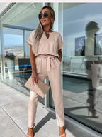 Lina | Women's V-Neck Tie-Waist Wide-Leg Jumpsuit