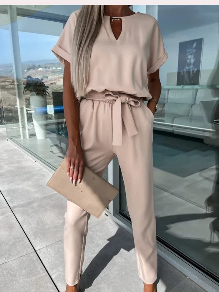 Lina | Women's V-Neck Tie-Waist Wide-Leg Jumpsuit