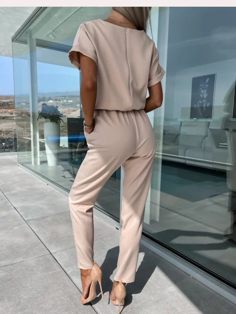Lina | Women's V-Neck Tie-Waist Wide-Leg Jumpsuit