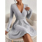 Daniela | Women's Ribbed Knit A-Line Dress with V-Neck