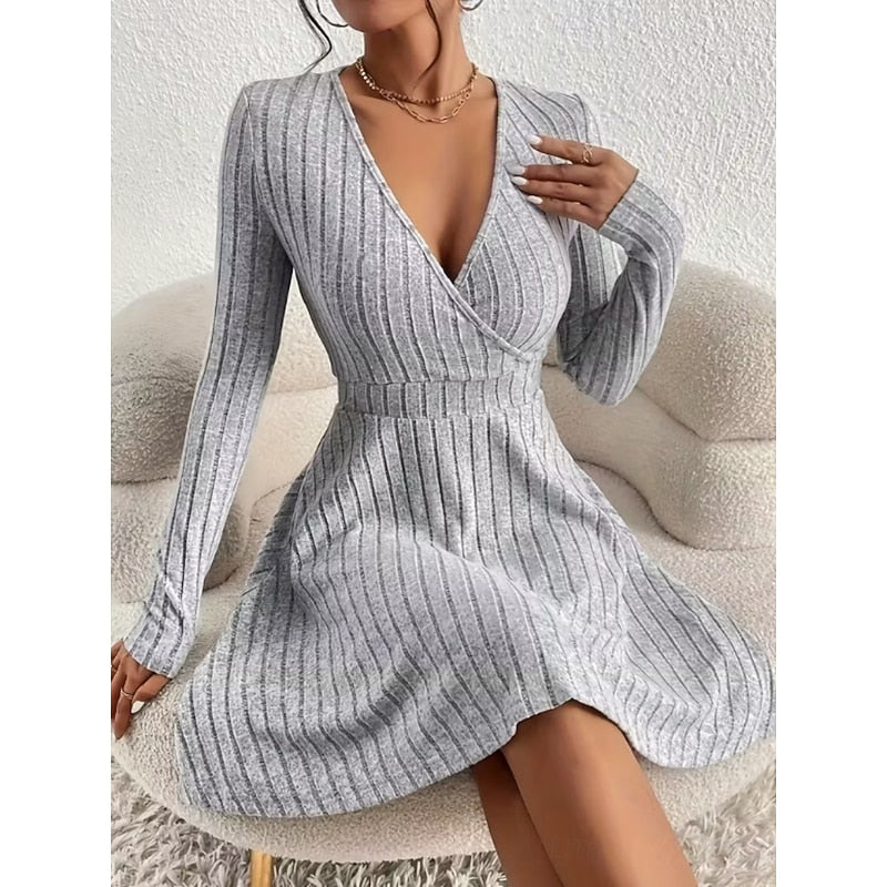 Daniela | Women's Ribbed Knit A-Line Dress with V-Neck