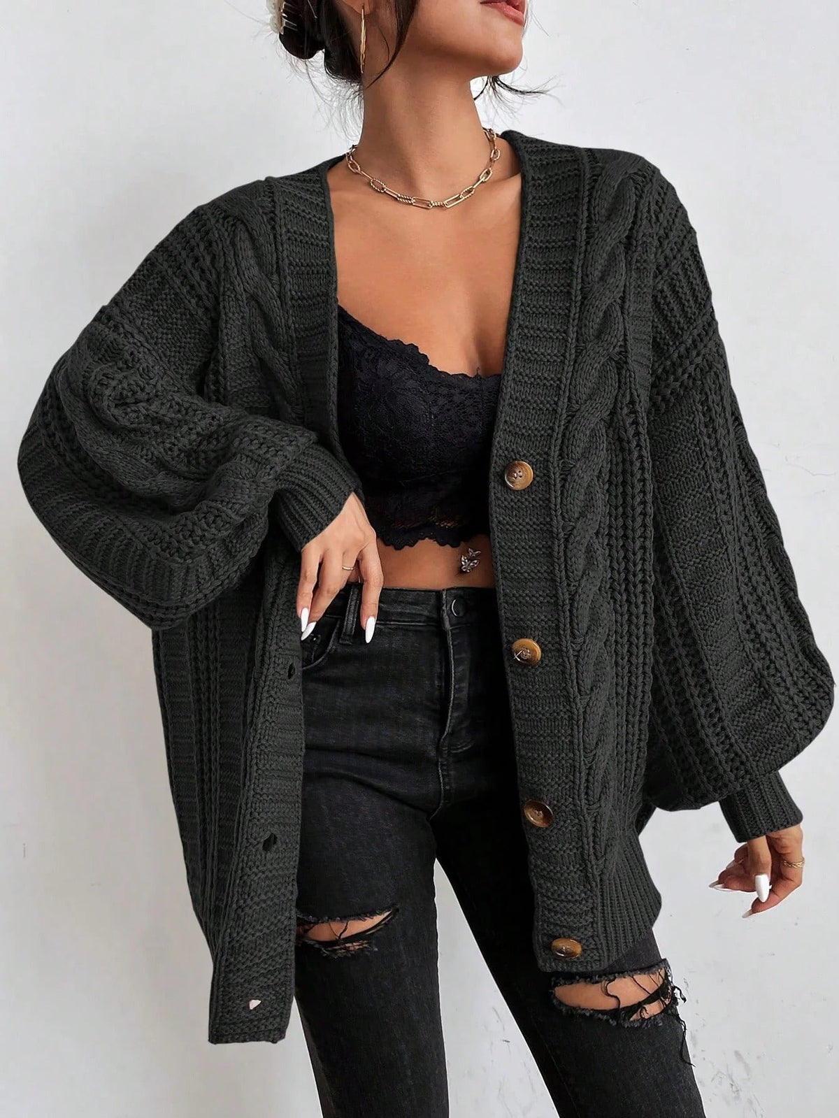 Sabine | Women's Oversized Cable Knit Cardigan with Button Front