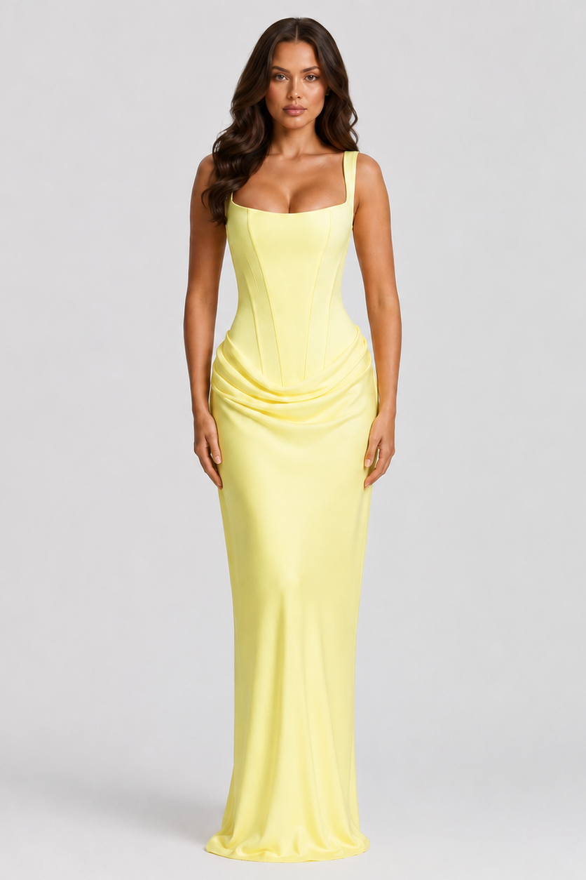 Solange | Women's Corset Pleated Maxi Dress for Formal Occasions