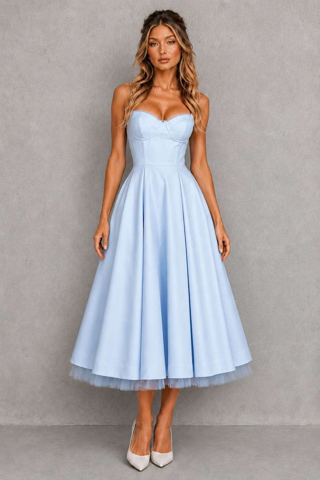 Daphnee | Women's Corset Midi Dress with Sweetheart Neckline