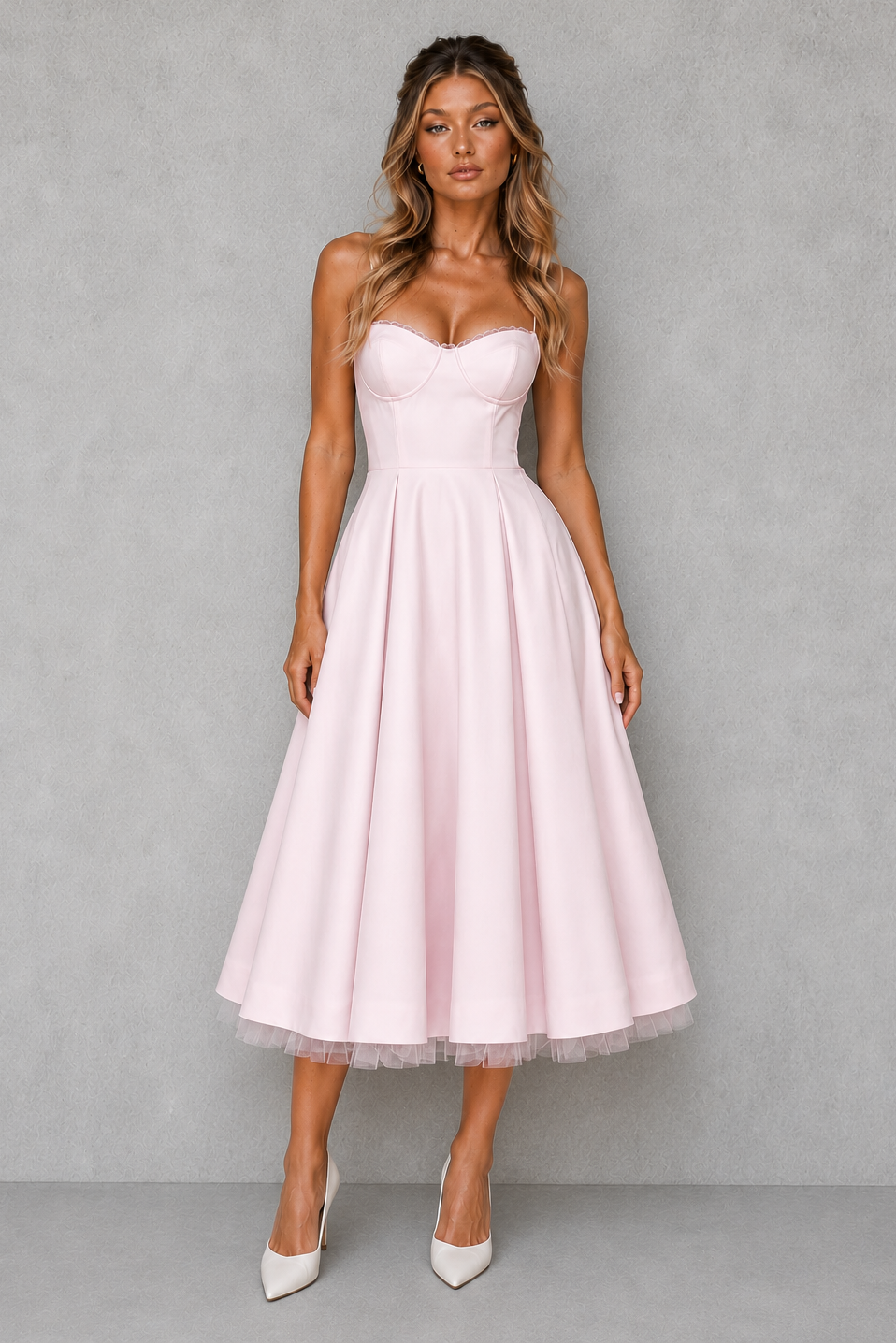 Daphnee | Women's Corset Midi Dress with Sweetheart Neckline