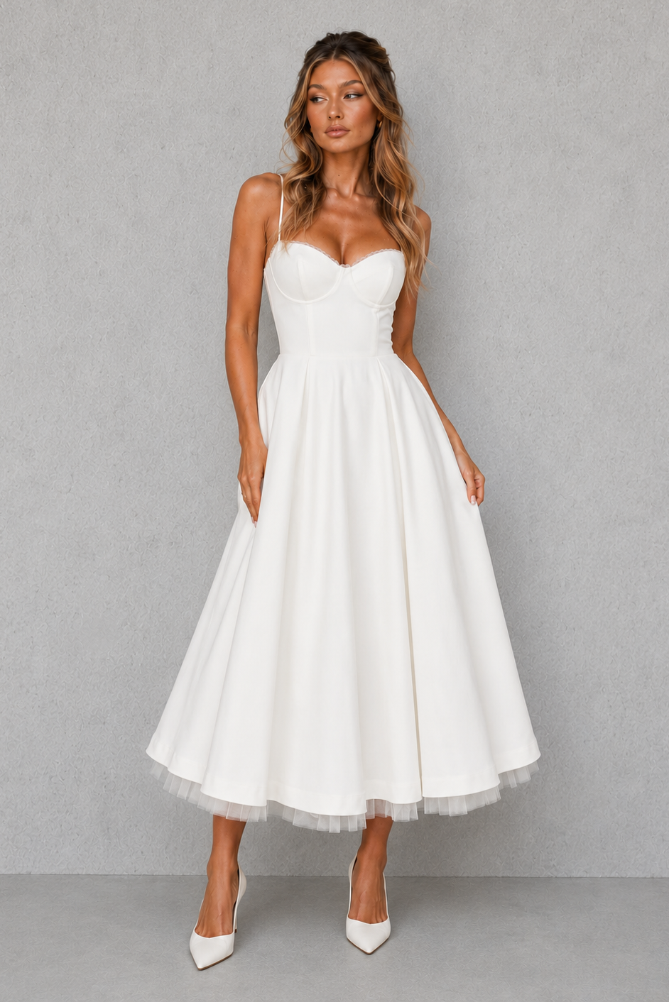 Daphnee | Women's Corset Midi Dress with Sweetheart Neckline