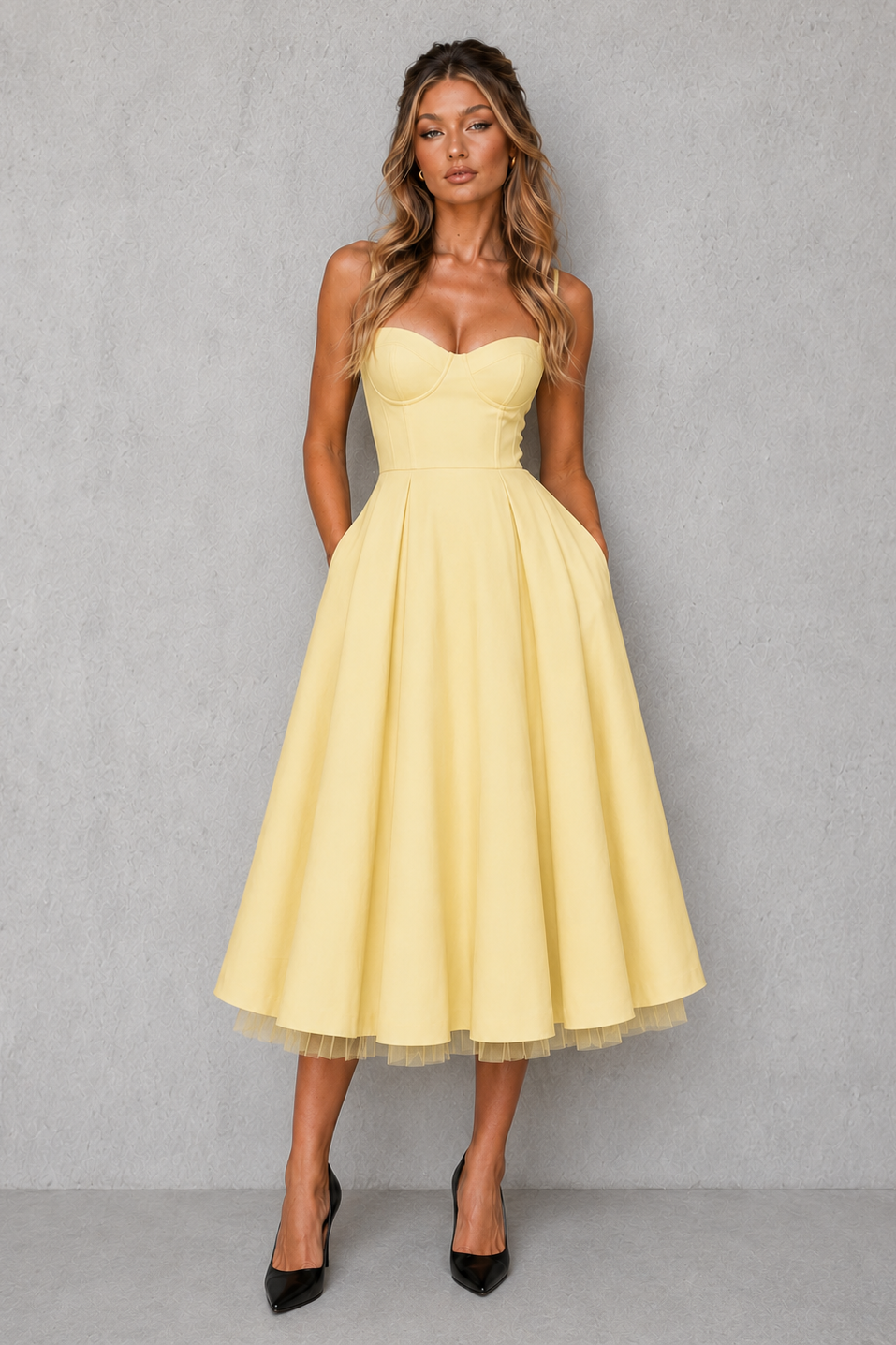 Daphnee | Women's Corset Midi Dress with Sweetheart Neckline