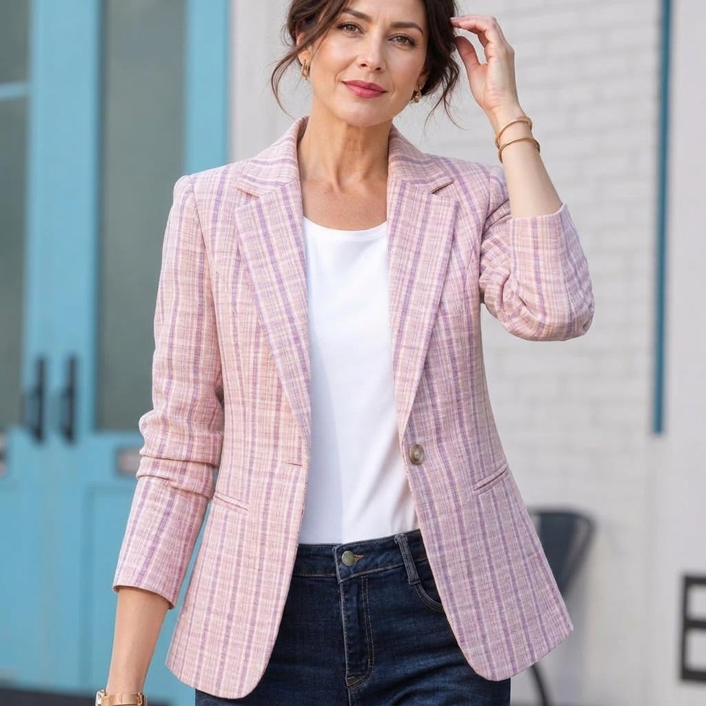 Marisol | Women's Fitted Plaid Blazer with Notched Lapel