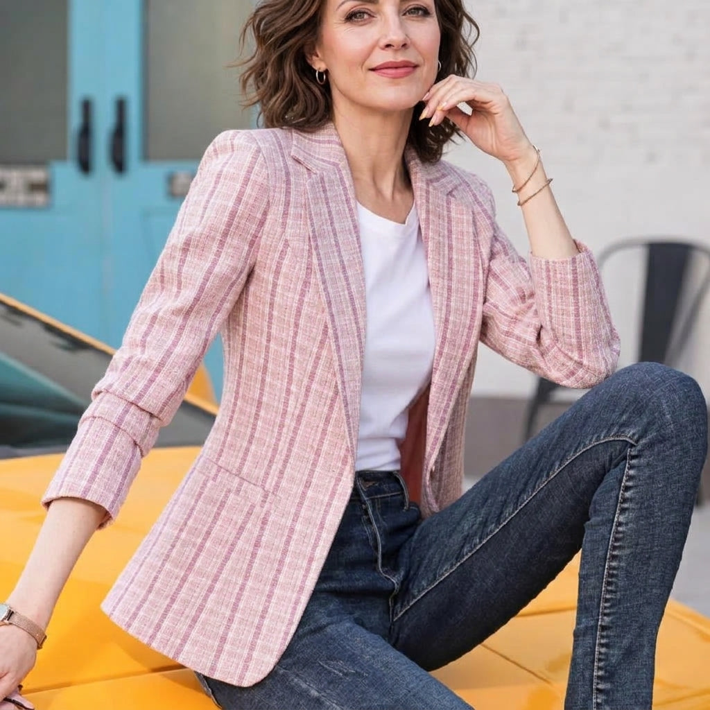 Marisol | Women's Fitted Plaid Blazer with Notched Lapel