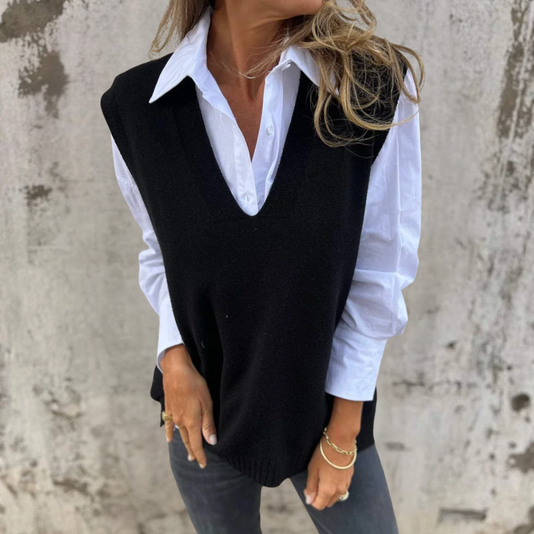 Frankie | Women's Oversized Ribbed V-Neck Knit Vest