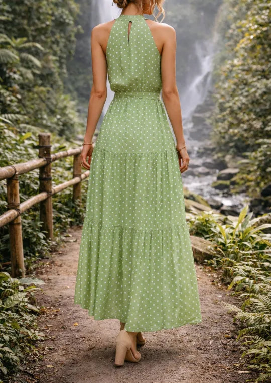 Johanna | Women's Halter Neck Polka Dot Maxi Sundress