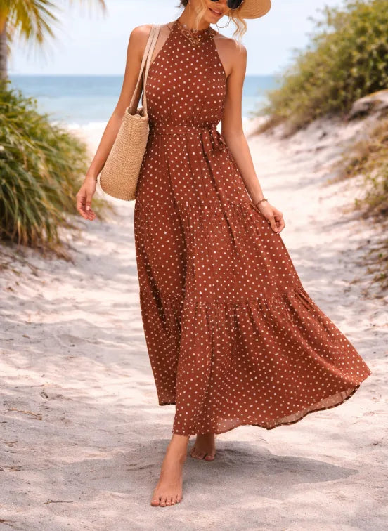 Johanna | Women's Halter Neck Polka Dot Maxi Sundress