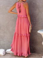 Jolien | Women's Ruffled Tiered Halter Maxi Dress