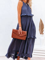 Jolien | Women's Ruffled Tiered Halter Maxi Dress
