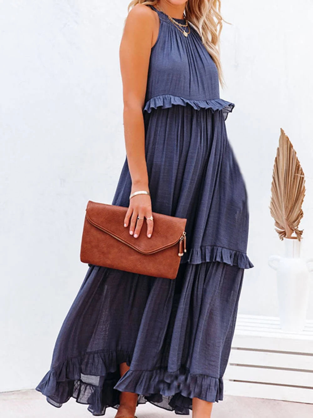 Jolien | Women's Ruffled Tiered Halter Maxi Dress