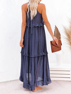 Jolien | Women's Ruffled Tiered Halter Maxi Dress