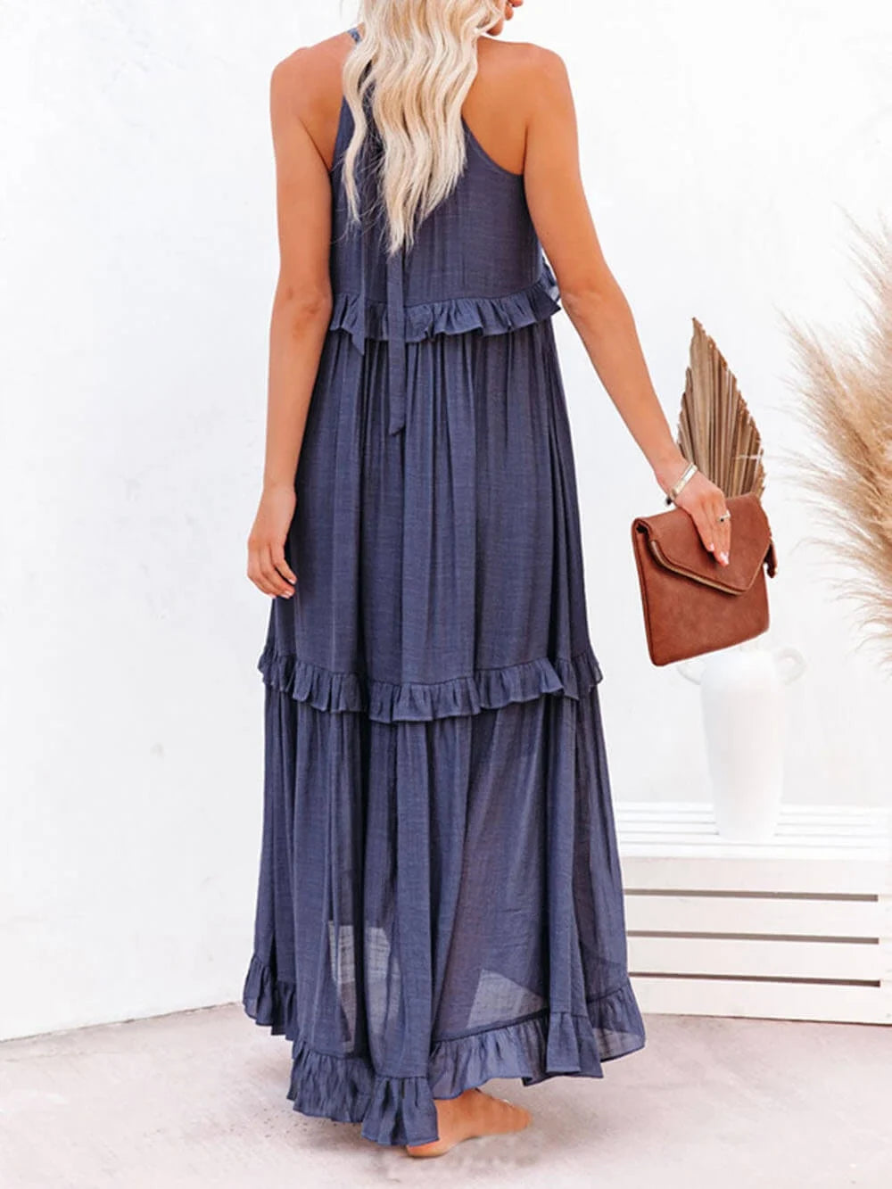 Jolien | Women's Ruffled Tiered Halter Maxi Dress