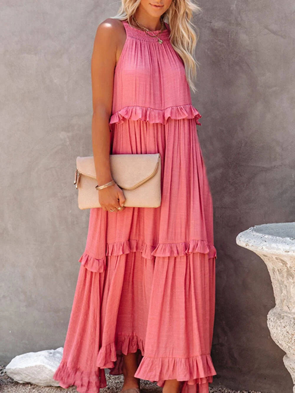 Jolien | Women's Ruffled Tiered Halter Maxi Dress