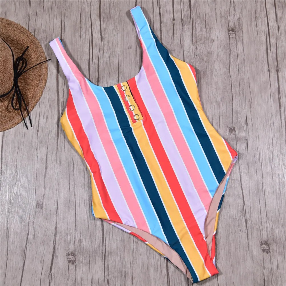Inka | Women's Striped Button-Front One Piece Swimsuit