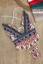 Iselin | Women's Deep V-Neck Boho Print One Piece Swimsuit