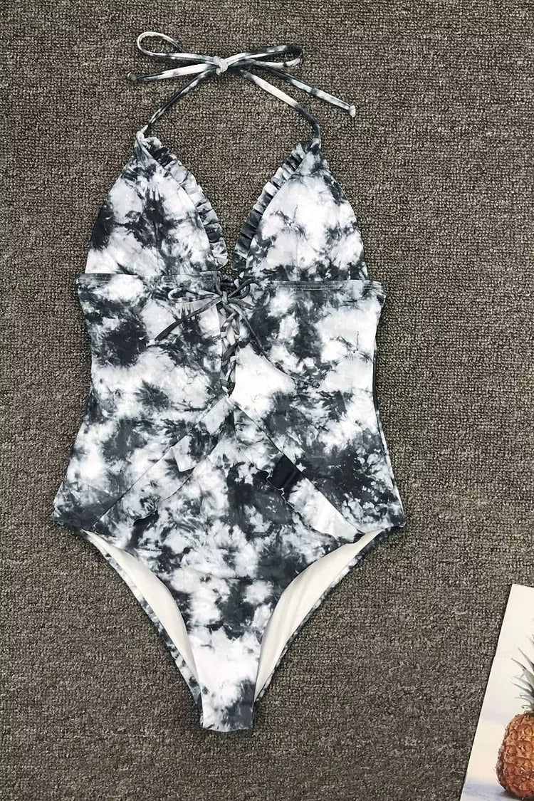 Inge | Women's Tie-Dye Lace-Up One-Piece Swimsuit