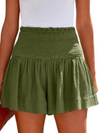 Hedwig | Women's High-Waisted Smocked Shorts with Ruffled Trim