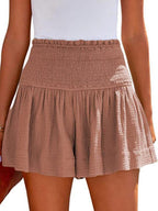 Hedwig | Women's High-Waisted Smocked Shorts with Ruffled Trim
