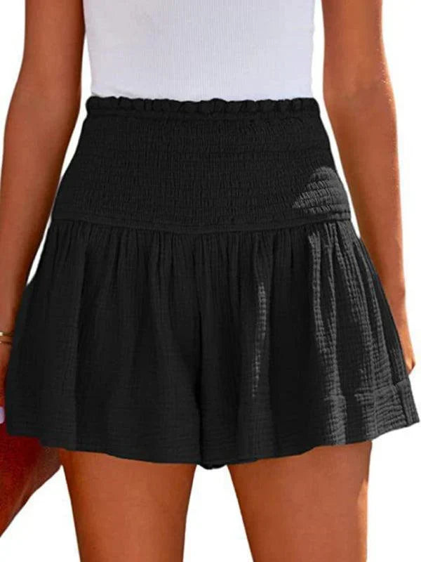 Hedwig | Women's High-Waisted Smocked Shorts with Ruffled Trim