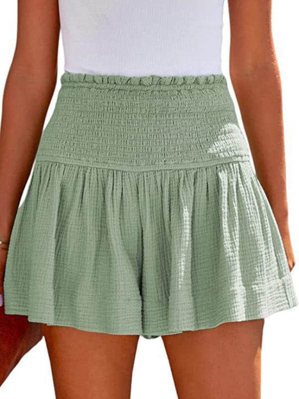 Hedwig | Women's High-Waisted Smocked Shorts with Ruffled Trim