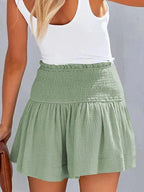 Hedwig | Women's High-Waisted Smocked Shorts with Ruffled Trim