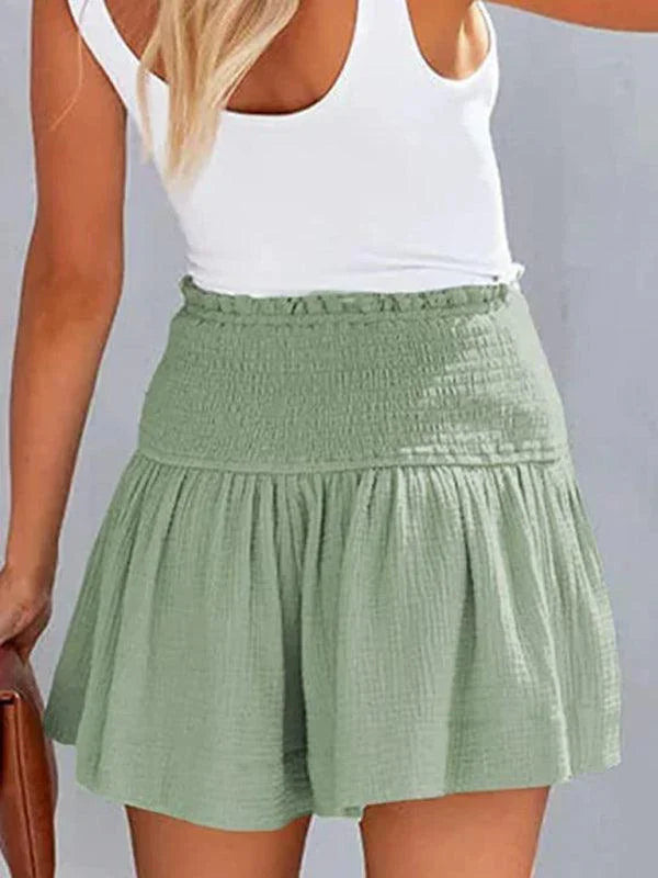 Hedwig | Women's High-Waisted Smocked Shorts with Ruffled Trim