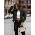 Aurelie | Women's Cropped Zip-Front Jacket with Notched Lapel Collar
