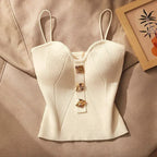 Amabel | Women's Button Detail Sweetheart Tank Top