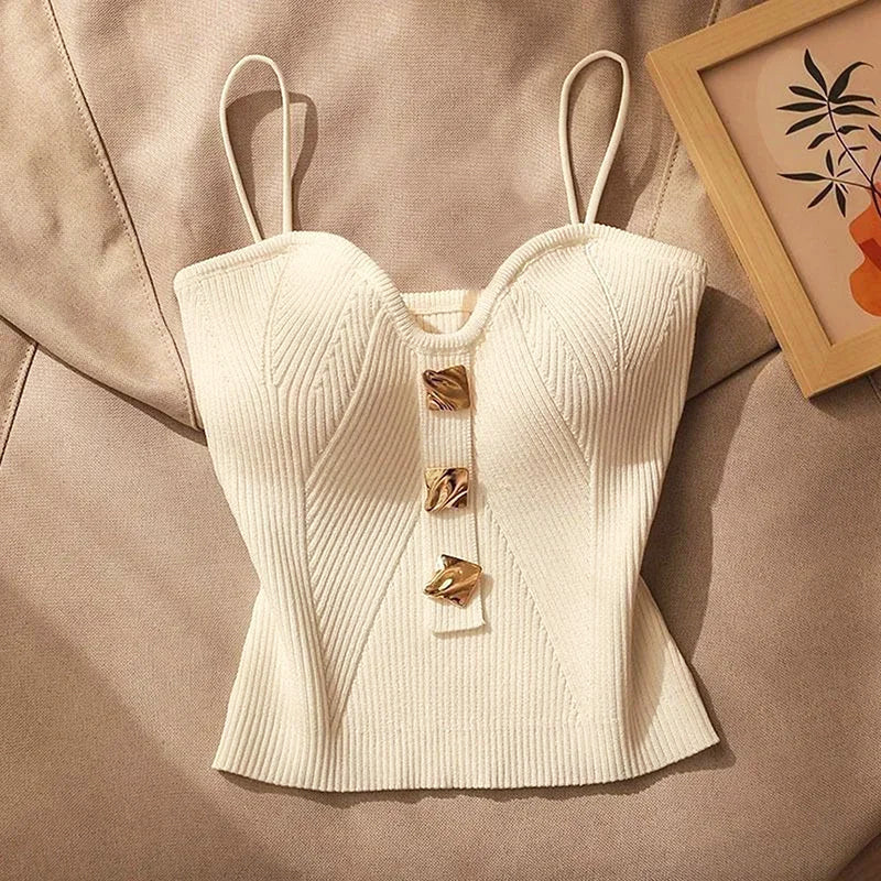 Amabel | Women's Button Detail Sweetheart Tank Top