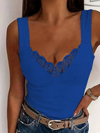 Ingerid | Women's V-Neck Tank Top with Floral Lace Trim